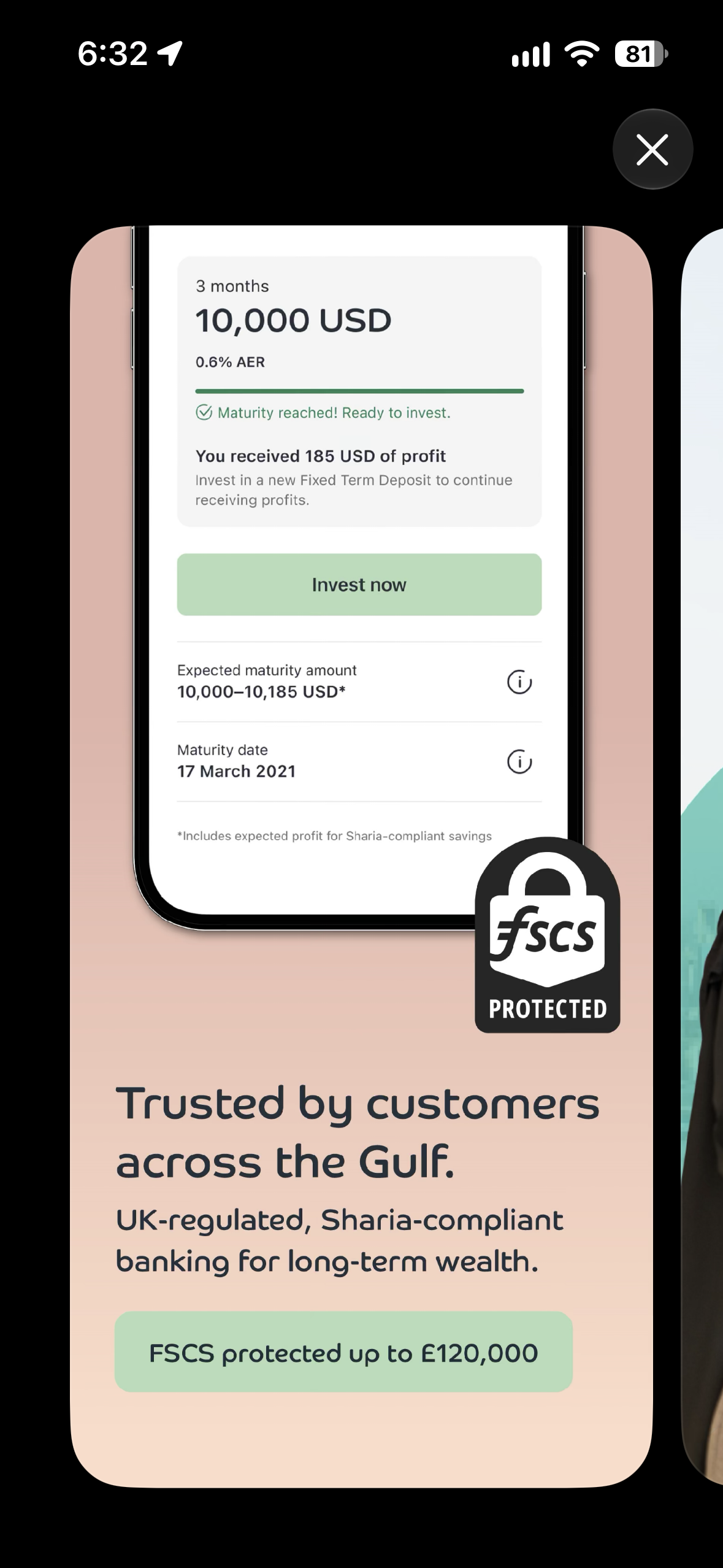 nomo App Store artwork showing a matured fixed-term deposit and deposit protection.