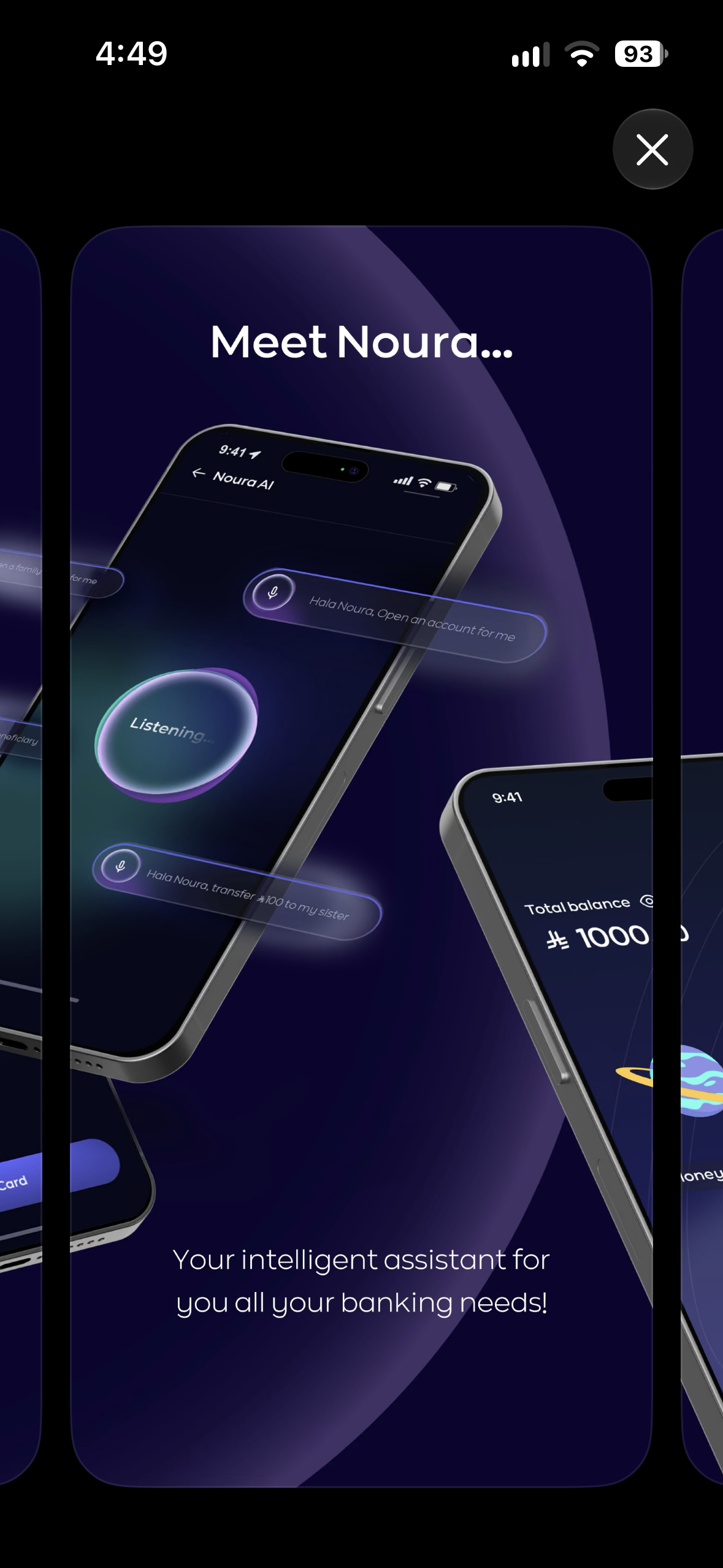 Vision Bank App Store artwork showing Noura, the voice-enabled banking assistant.