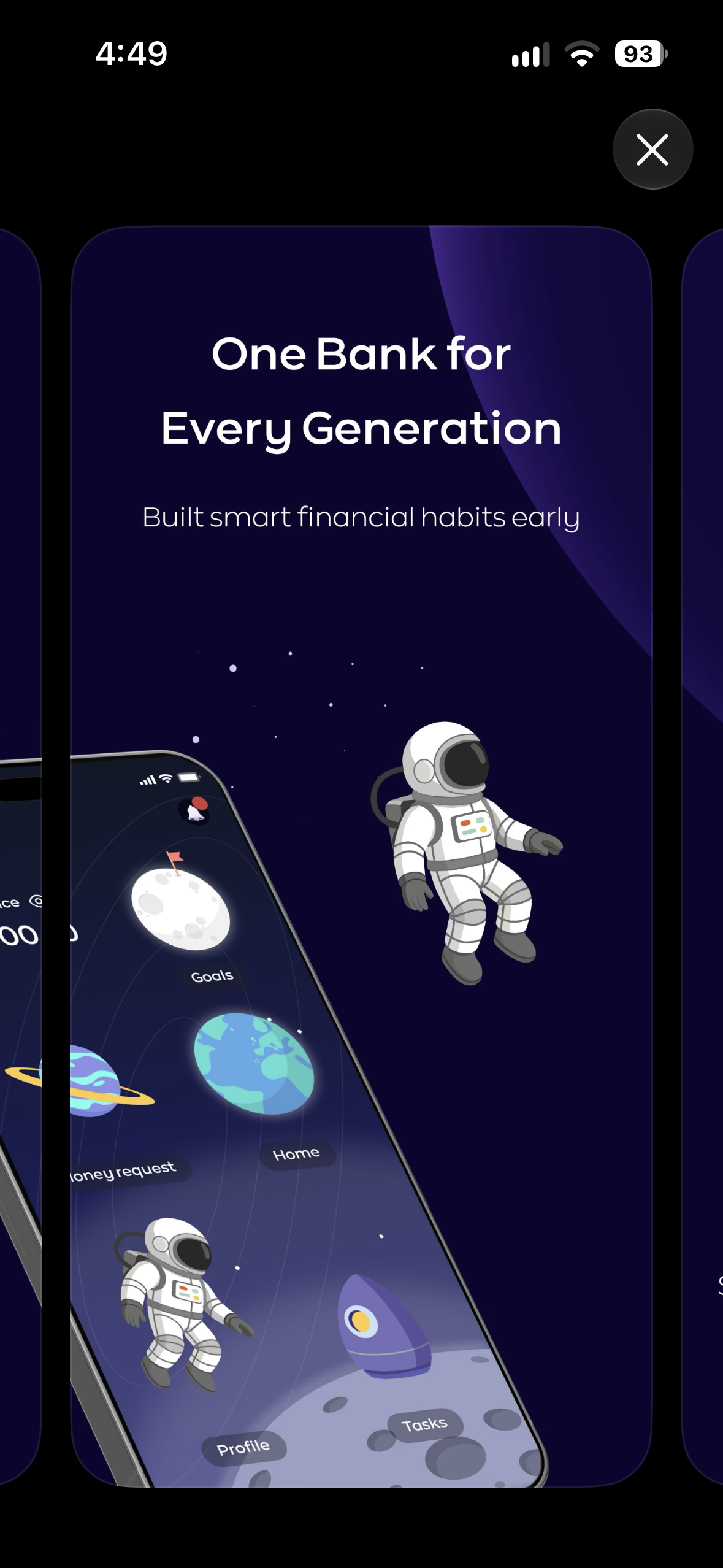 Vision Bank App Store artwork showing family banking, savings goals and tasks.